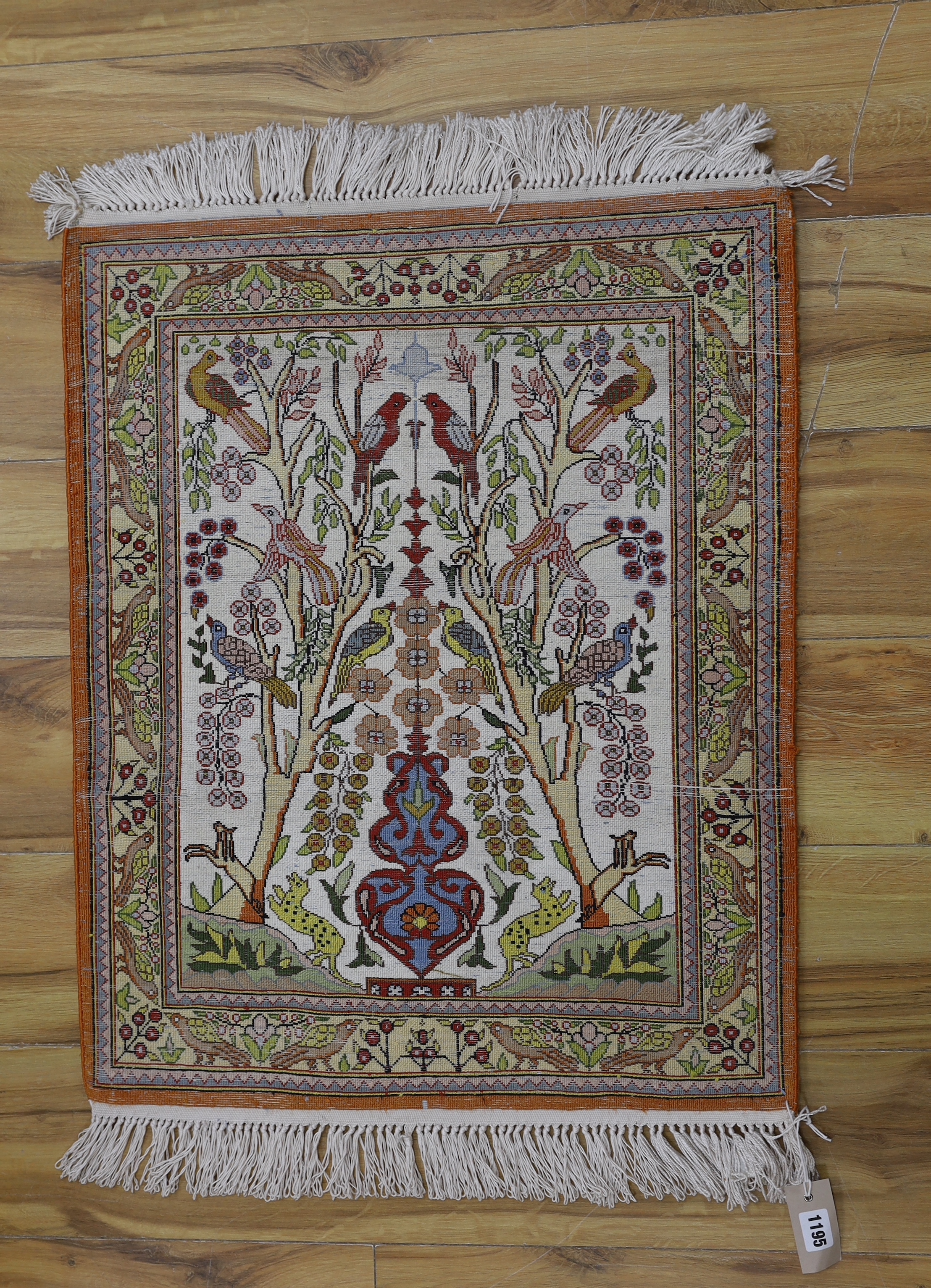 A Kashan part silk mat, 72 x 57cm